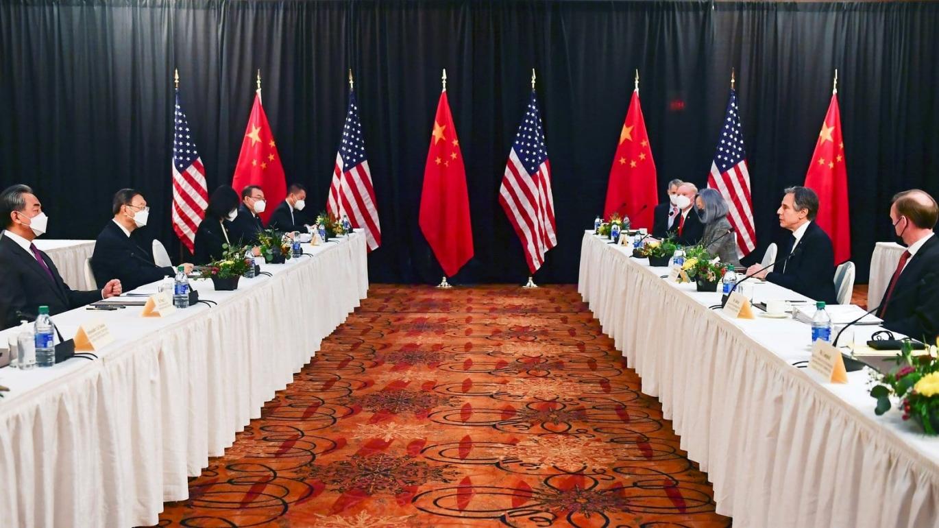 Boardroom in China with flags