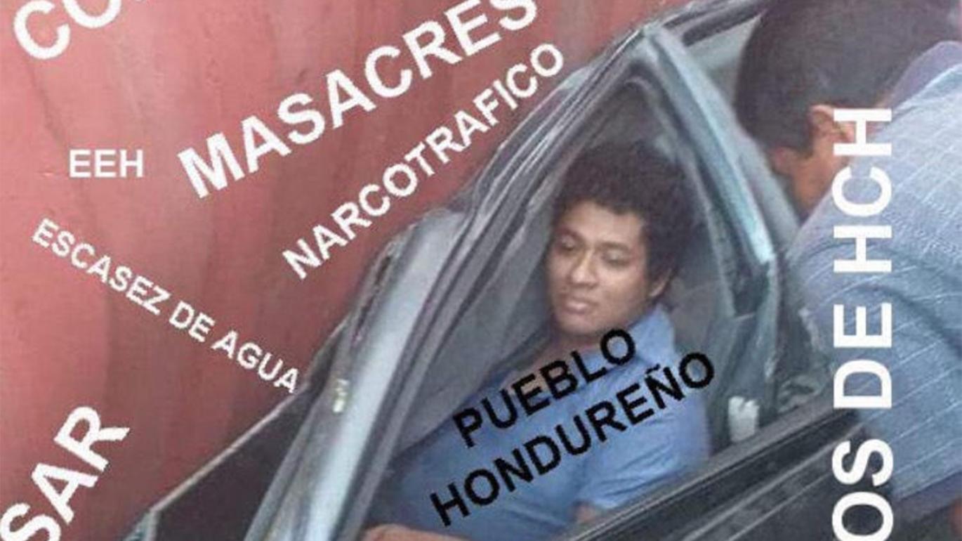 Person in car with Spanish words overlaid