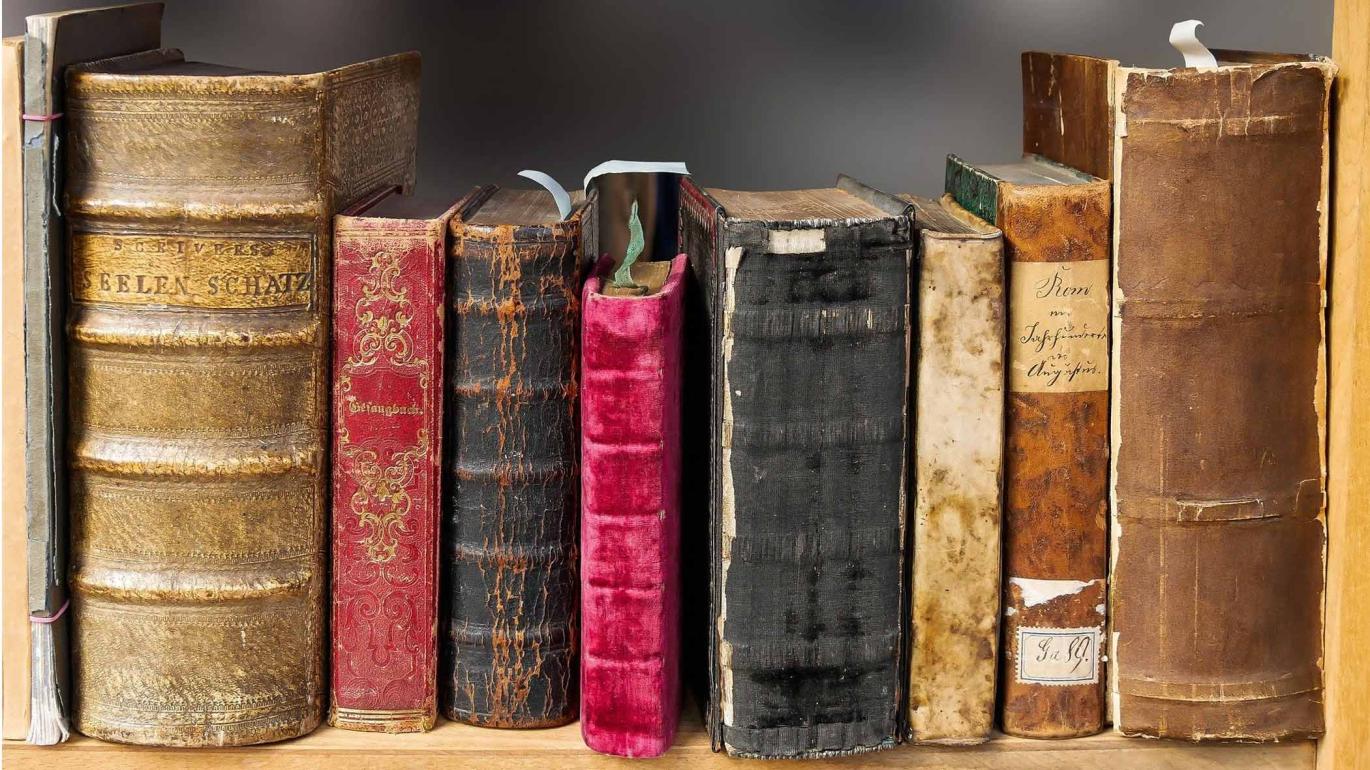 Library shelf of old books