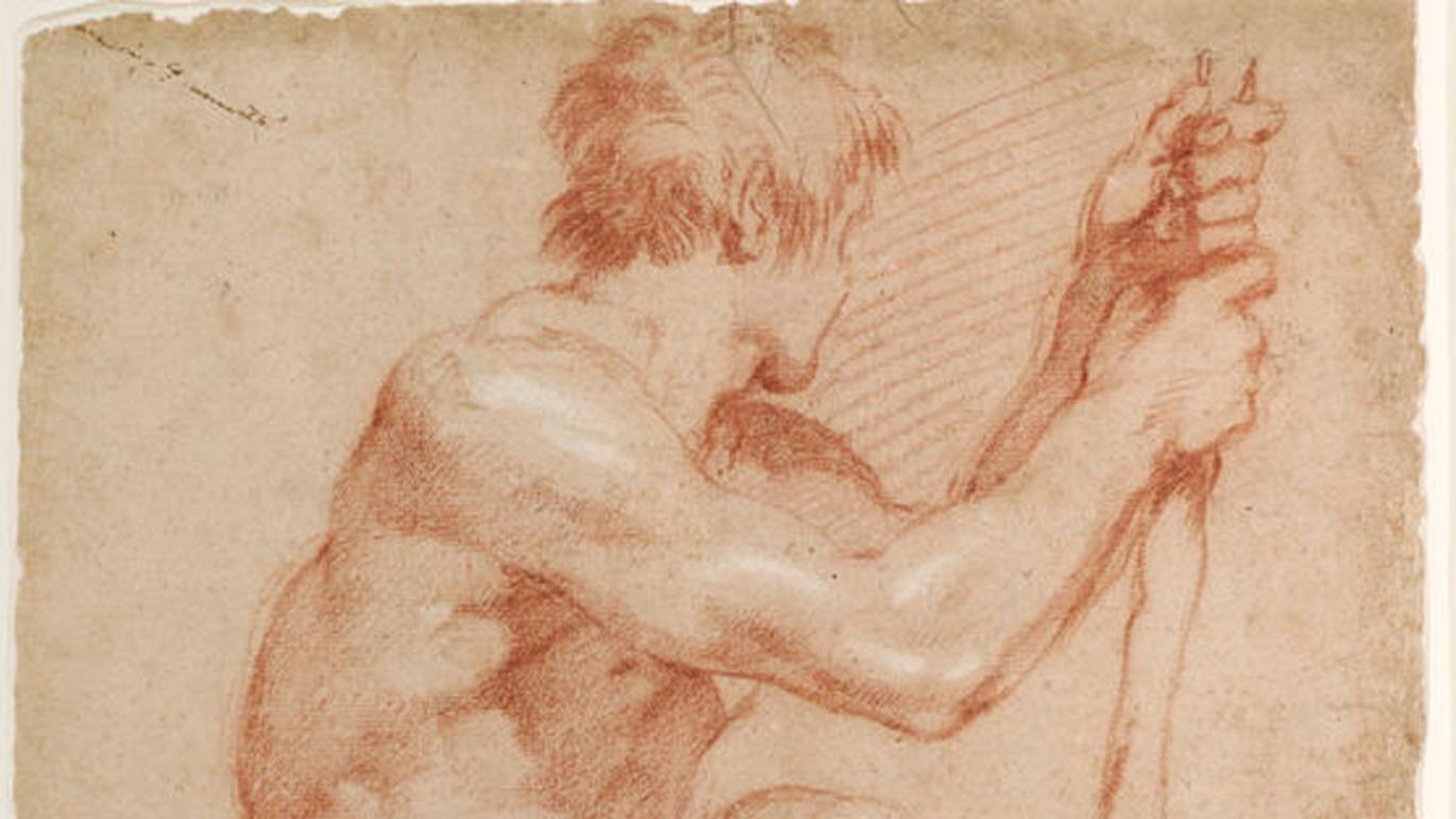 Drawing of a man with a cane in his hand
