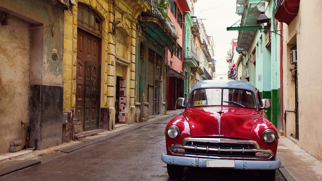 Vintage car on street in Cuba