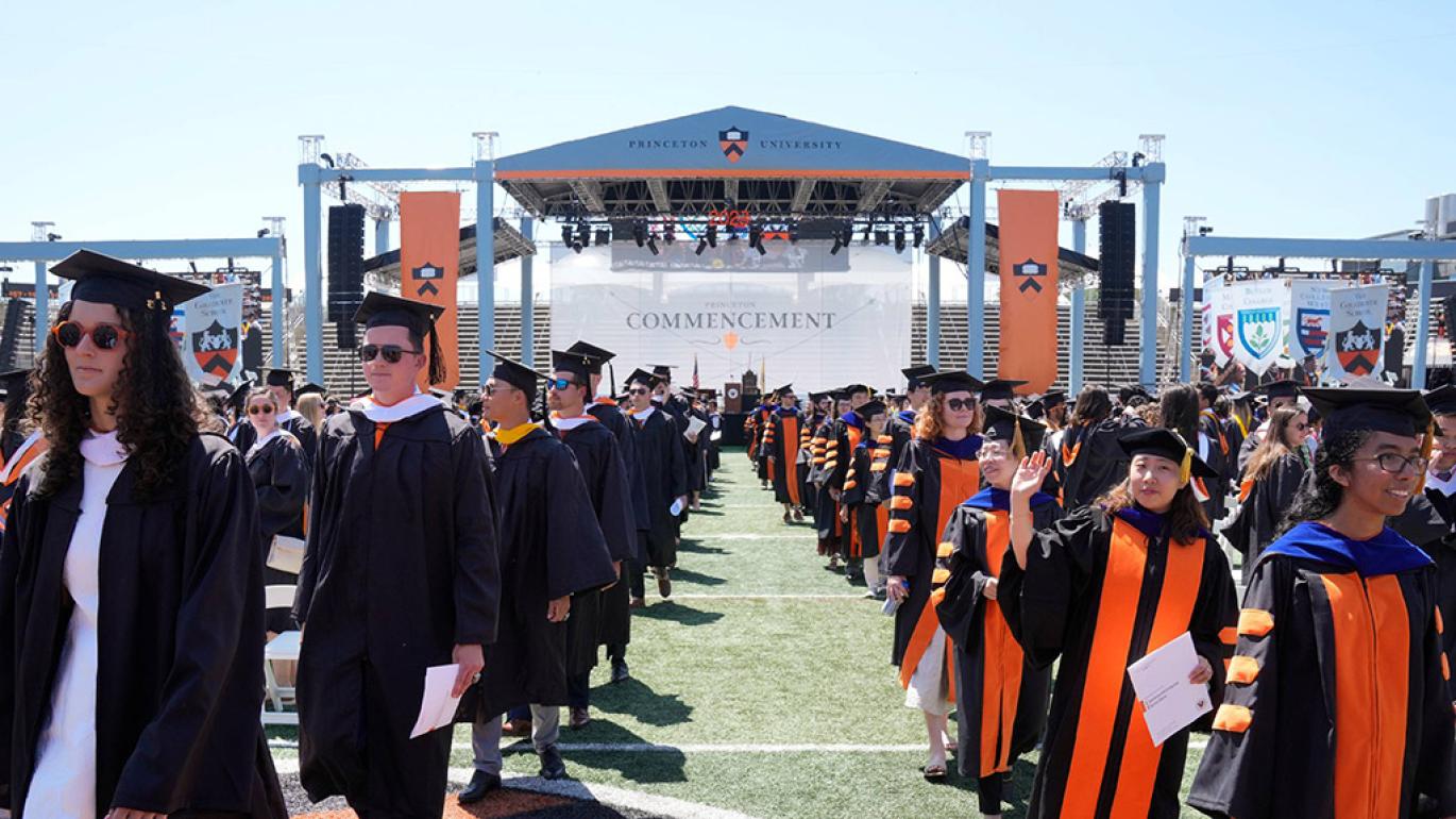 Students in Princeton Stadium during Commencement 2023