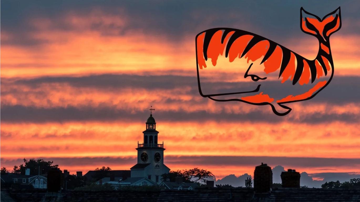 Nantucket with a drawing of a tiger-striped whale