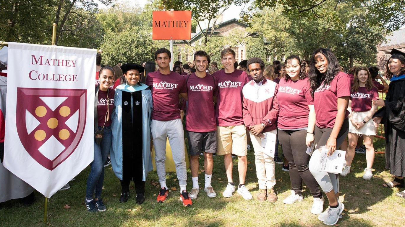 First-year students from Mathey College pose together on Cannon Green