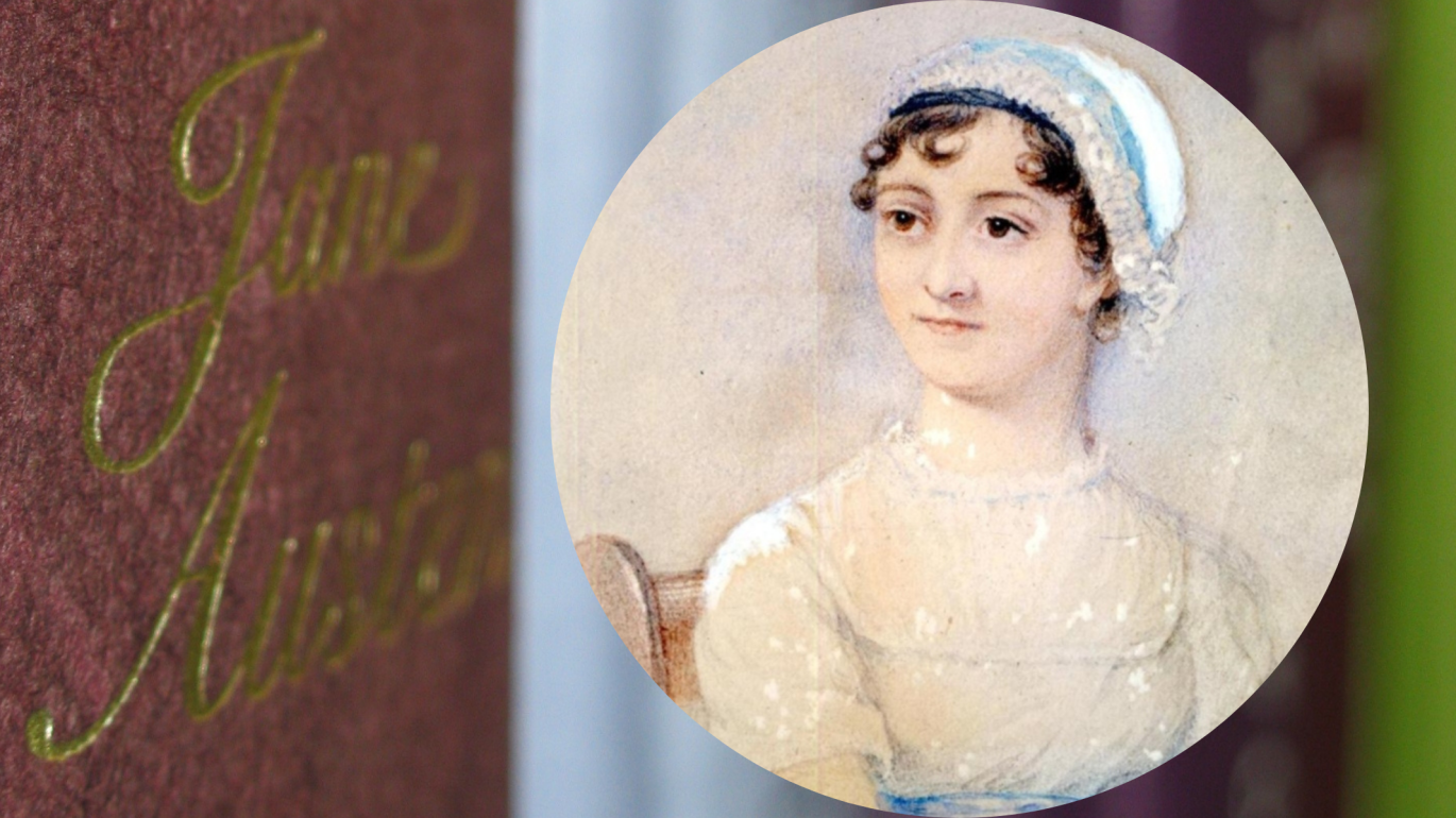 Jane Austen portrait and book cover