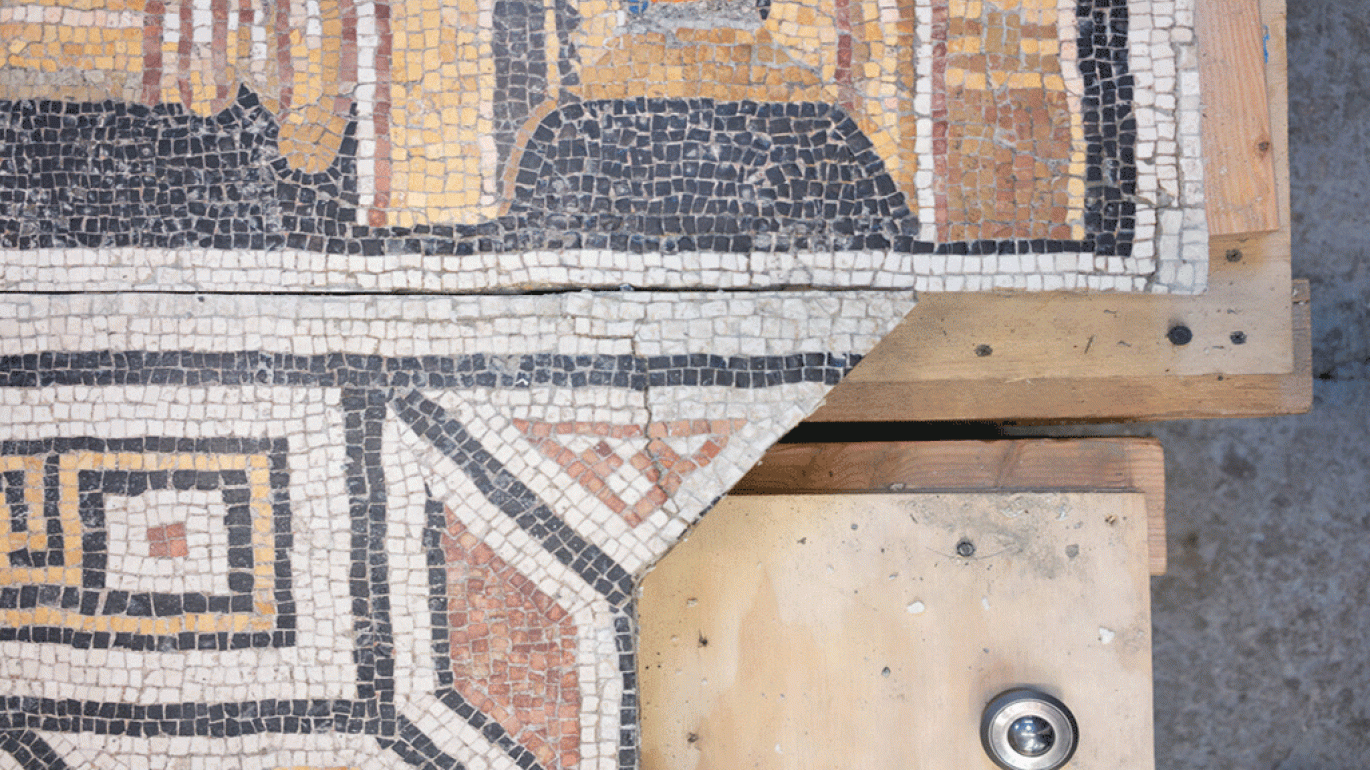 detail of Byzantine floor mosaic at Princeton University Art Museum
