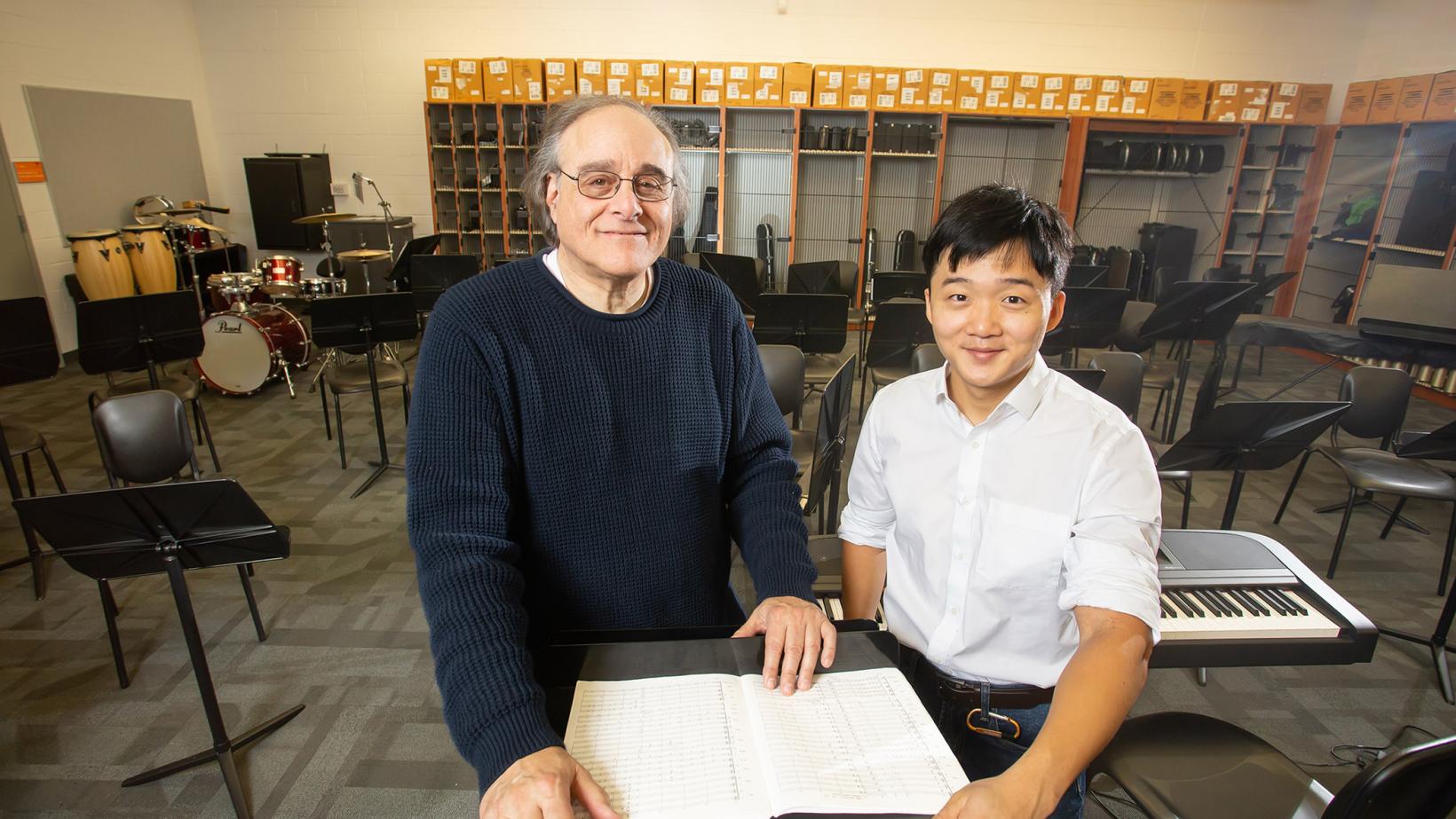 Joseph Pucciatti and Lou Chen '19 in the Trenton Central High School music room