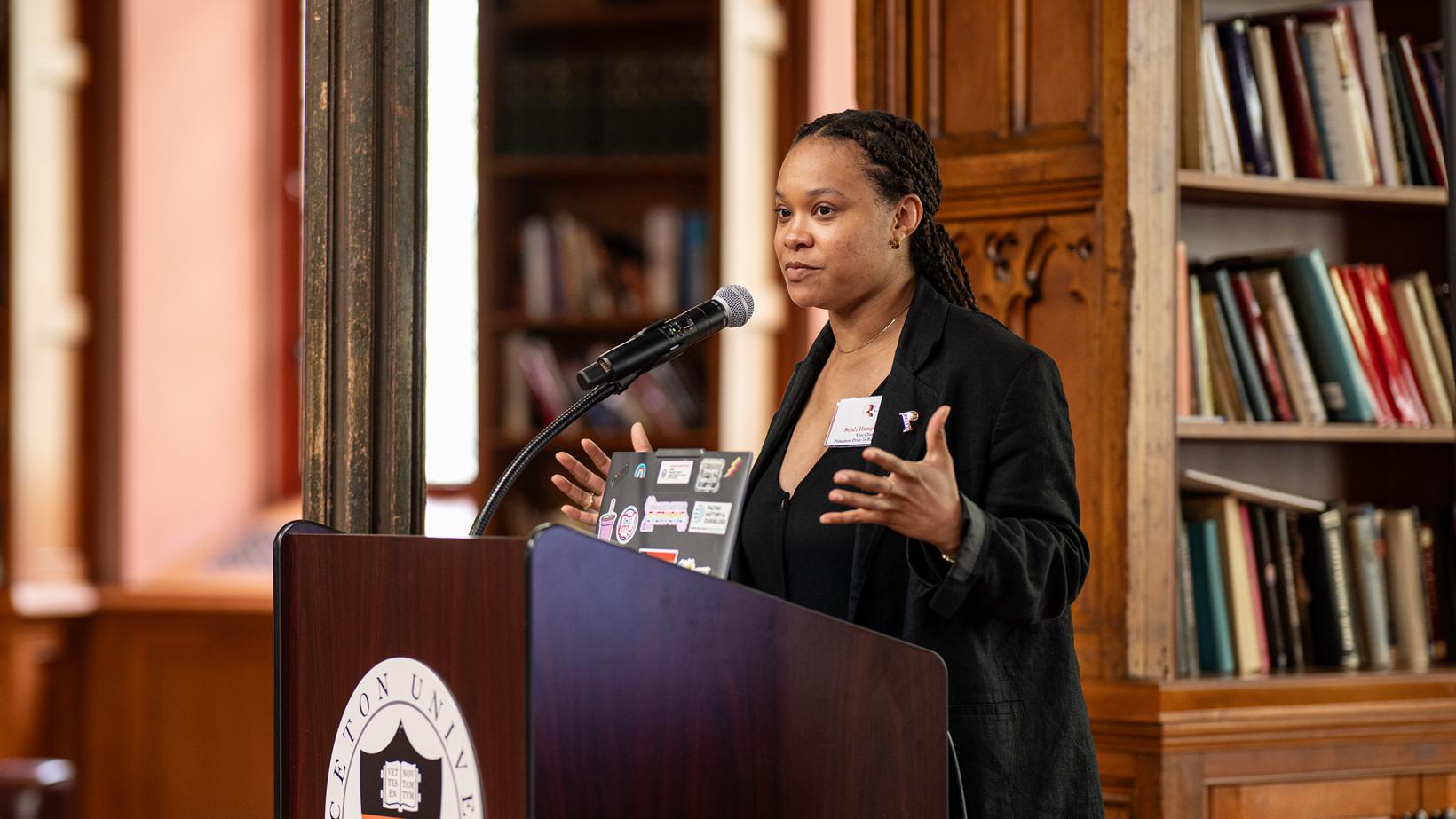 Alumna Selah Hampton speaking at the 2024 Symposium on Race