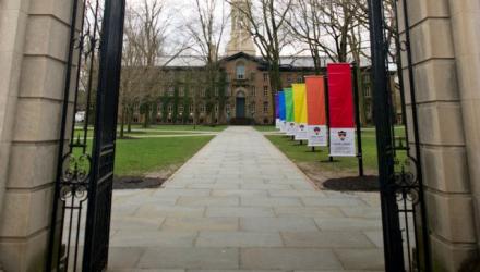 Princeton campus with Every Voice banners