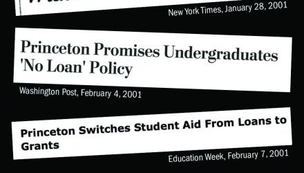 Newspaper headlines about Princeton's no-loan financial aid program