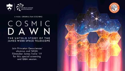 A movie poster with a colorful cluster of hexagons that depict deep space.