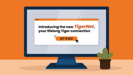 Laptop screen with ad about TigerNet and button that says Let's Go!