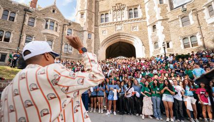 The Class of 2029 gathers at Blair Arch for the Step Sing