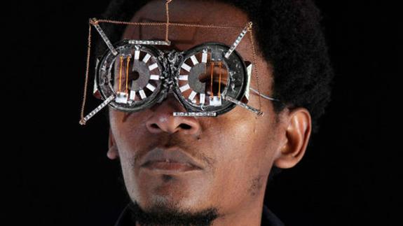 Man wearing futuristic goggles
