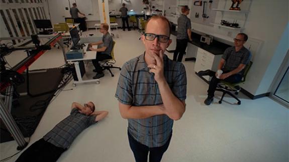Andrew Houck contemplates the universe while clones of Andrew work in the lab