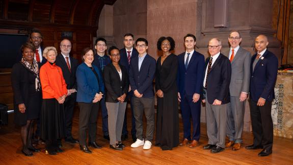 Elena Kagan, David Card, alongside Pyne Prize winners, Jacobus fellows, President Eisgruber and members of the Princeton faculty.