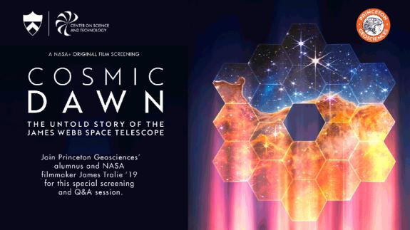 A movie poster with a colorful cluster of hexagons that depict deep space.