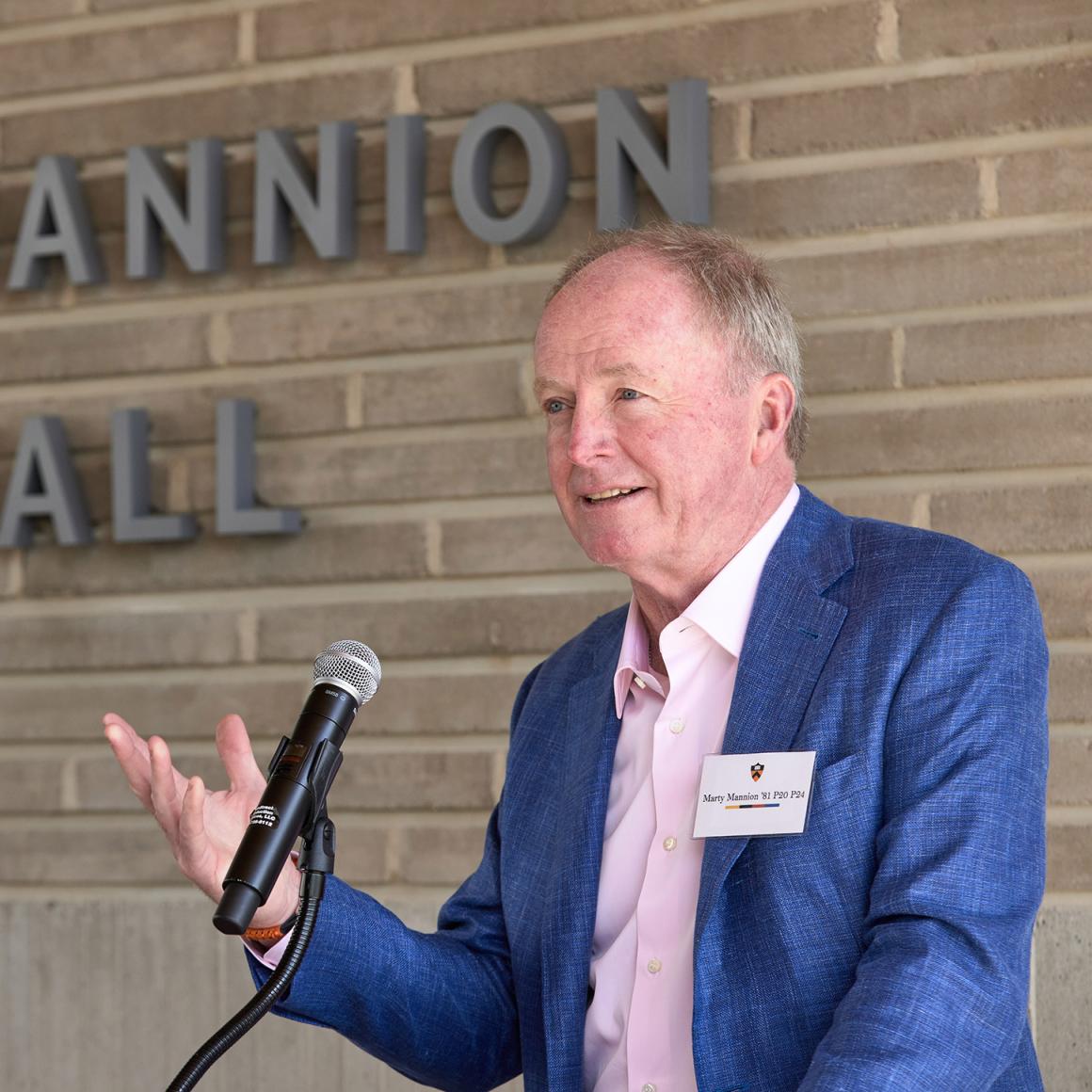 Marty Mannion speaks at the dedication of Mannion Hall
