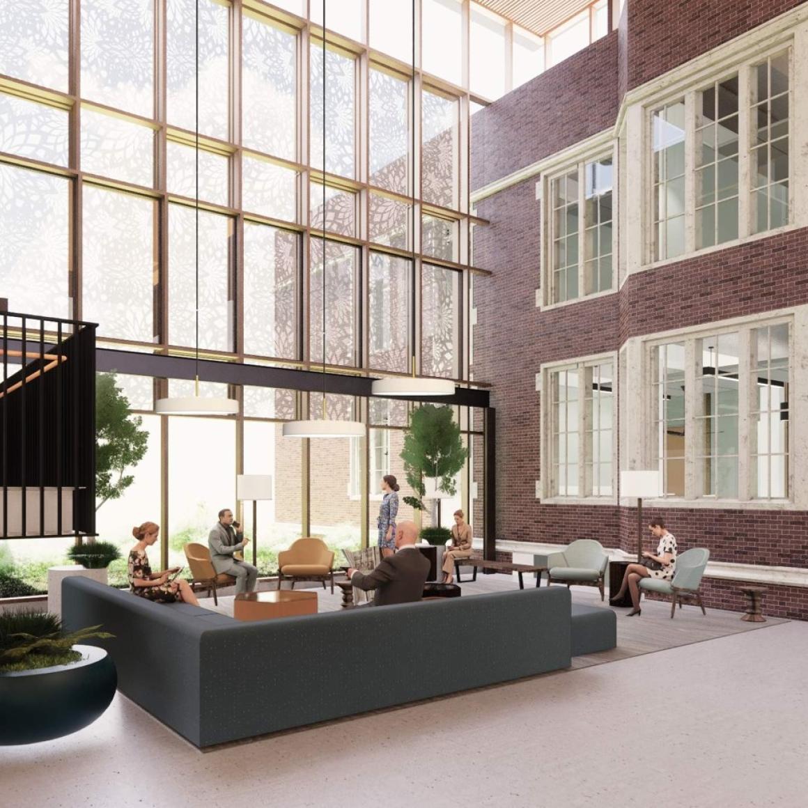 An artist's rendering of the Frist Health Center atrium