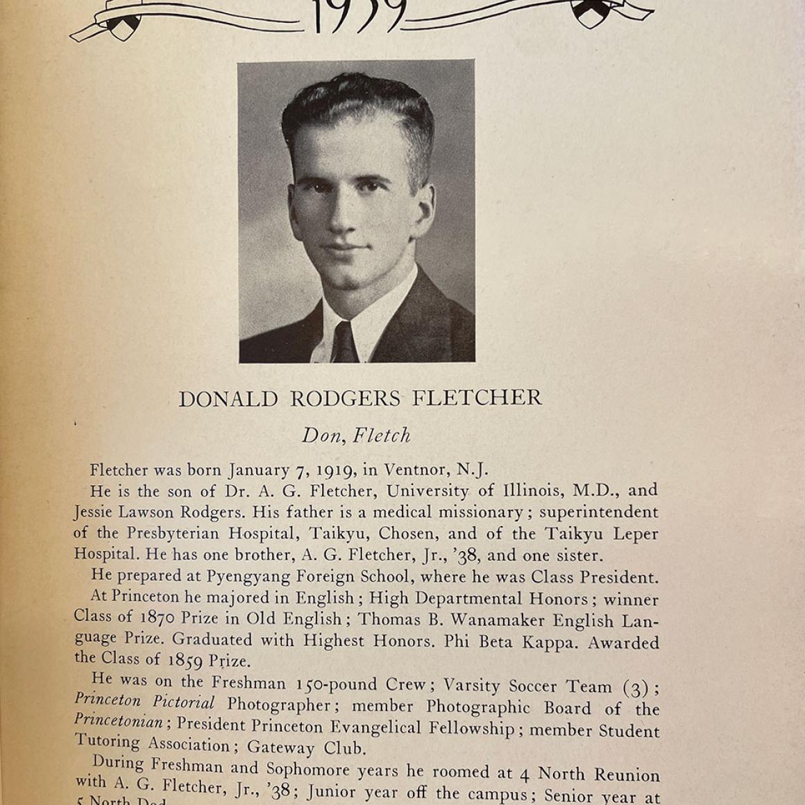 Part of Don’s page in the 1939 ”Nassau Herald”