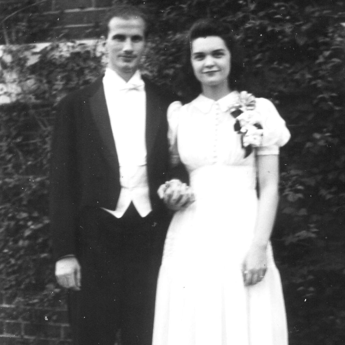 Don Fletcher and his wife Martha in formal dress during their university days