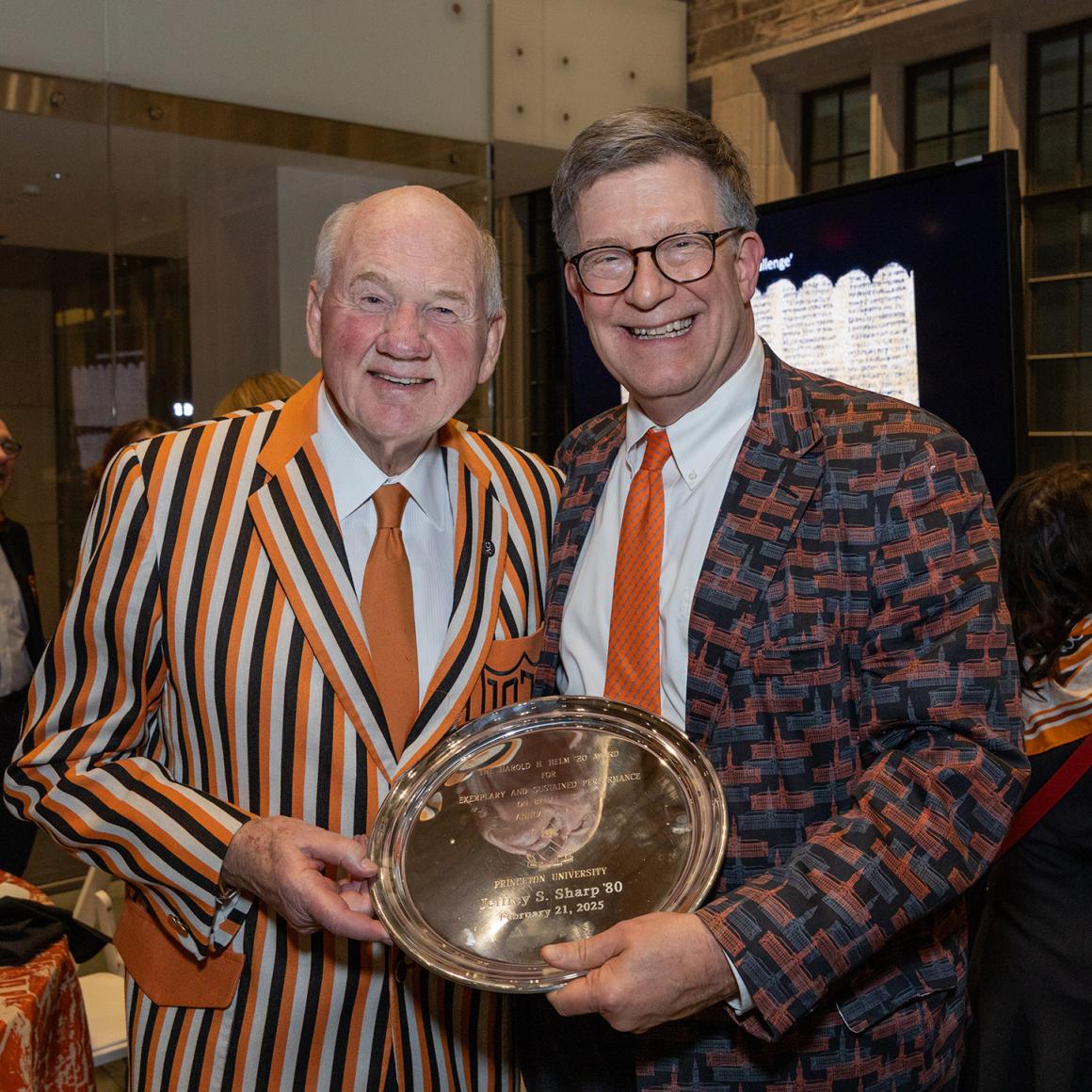Trustee Emeritus and 1998 Helm winner Bob Murley ’98 and 2025 Helm Winner Jeff Sharp ’80