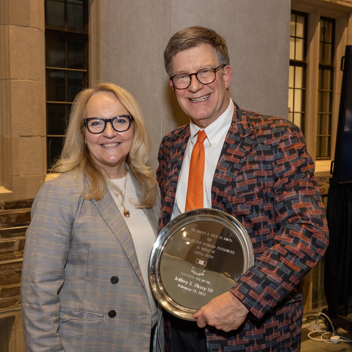 Sue Walsh, Associate Vice President for Annual Giving and Helm Award winner, Jeff Sharp ’80