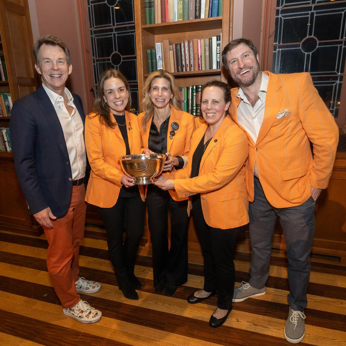 Class of 1926 Trophy winners: 2000 Class Agents Tiffany Madigan and Stephanie Ramos, special gifts chair Alexis Moses (center), and participation chair Mike Nixon, with Pat Blake ’86, senior associate director of Annual Giving