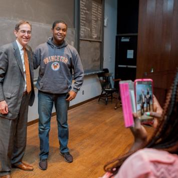 President Christopher L. Eisgruber '83 with LEDA student