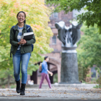 Karis Cha walking on campus