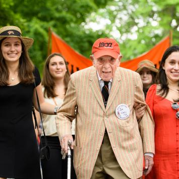 Joe Schein '37, the oldest living alumnus, at the P-rade.