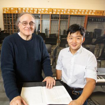 Joseph Pucciatti and Lou Chen '19 in the Trenton Central High School music room