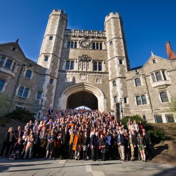 Alumni in front of Blair Arch