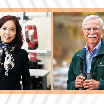 Dual side-by-side portraits of Fei-Fei Li and John Fitzpatrick