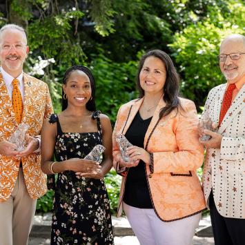 Robert Gleason ’87, Erica McGibbon ’07, Beverly Randez ’94 and Frederick Strobel ’74 P08 P11 posing with the Service to Princeton awards
