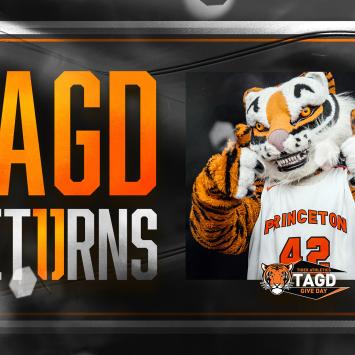 The Princeton Tiger mascot gives two thumbs up