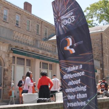 The Princeton Prize in Race Relations banner on the patio of Morrison Hall