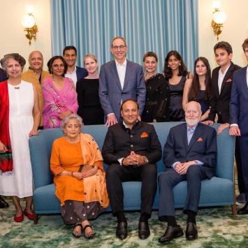 Sumir Chadha, his parents and extended family, seated with Princeton administrators during a gathering to celebrate his gift of an endowed professorship