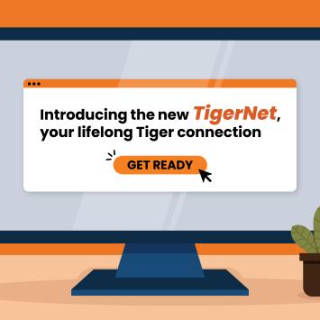 An illustration of a computer screen with the words: Introducing the new TierNet, your lifelong Tiger connection