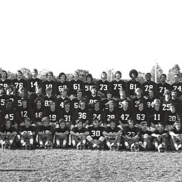 Black and white team photo of the 1972 Princeton freshman football team