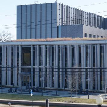 The exterior of Sarofim Pavilion in the new engineering cluster