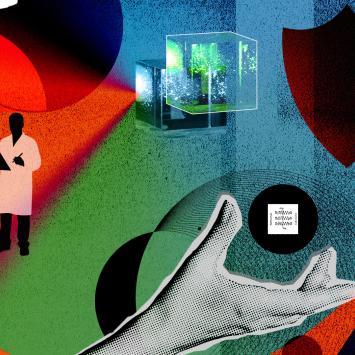 A colorful collage of quantum science illos