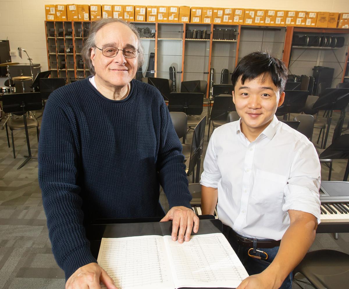 Joseph Pucciatti and Lou Chen '19 in the Trenton Central High School music room