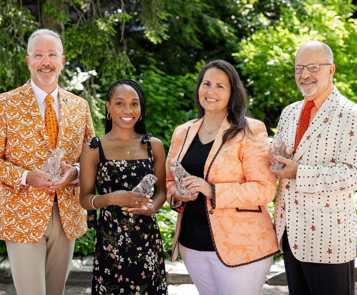 Robert Gleason ’87, Erica McGibbon ’07, Beverly Randez ’94 and Frederick Strobel ’74 P08 P11 posing with the Service to Princeton awards