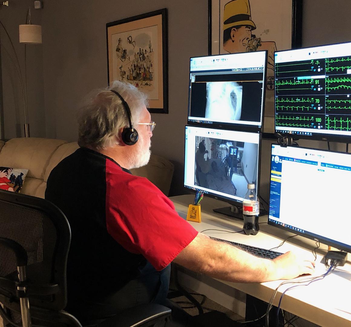 Dr. Steven Brown '77 at his home computer station