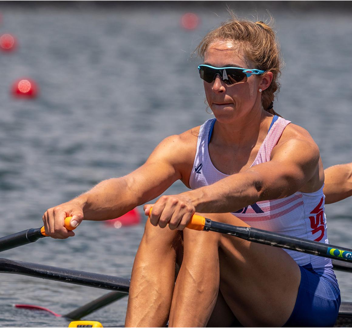 Gevvie Stone '07 rowing at Tokyo Olympics