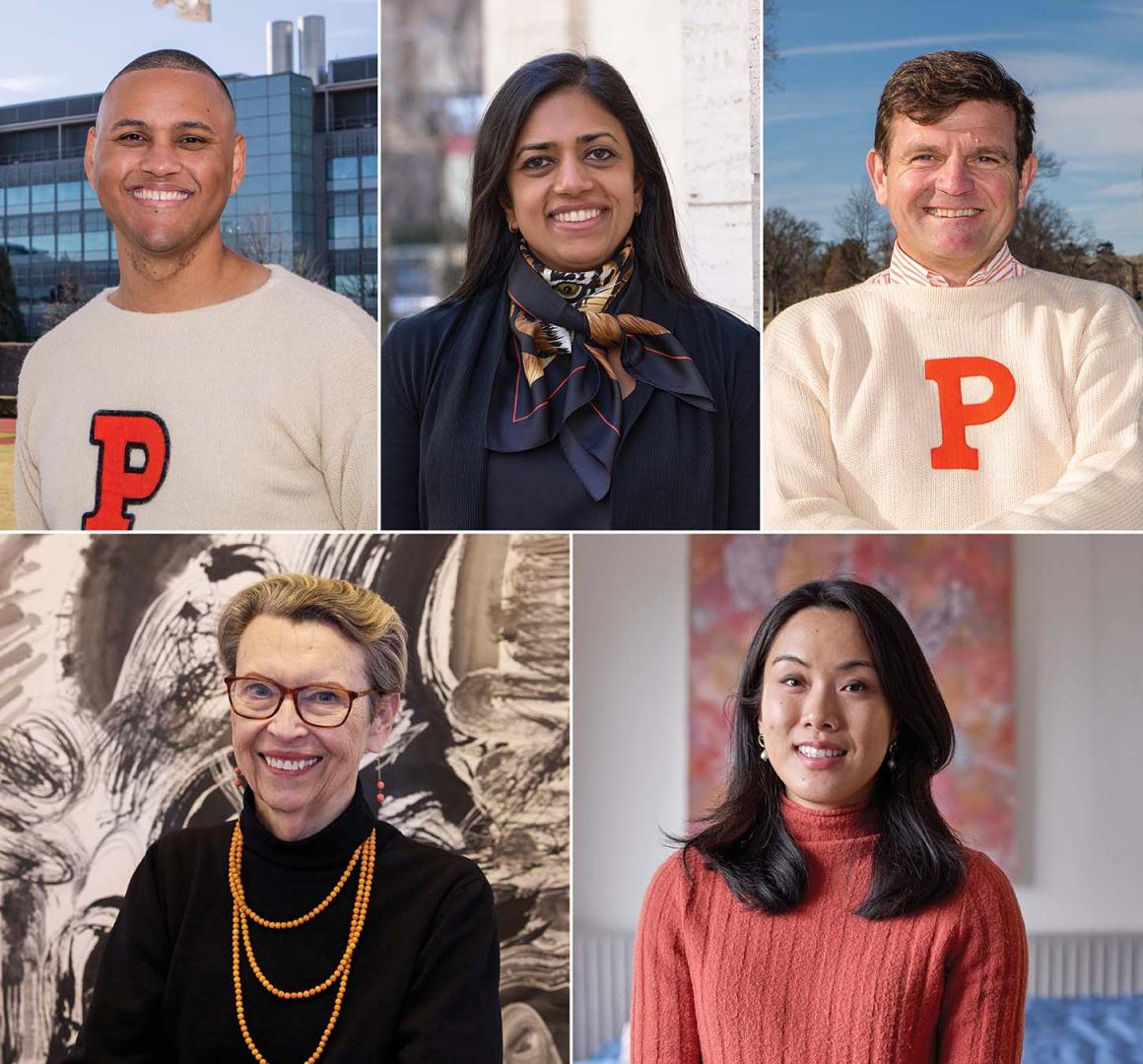 Five images show five people's faces, all smiling