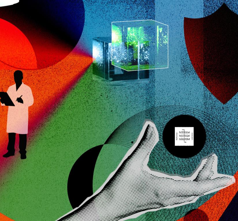 A colorful collage of quantum science illos