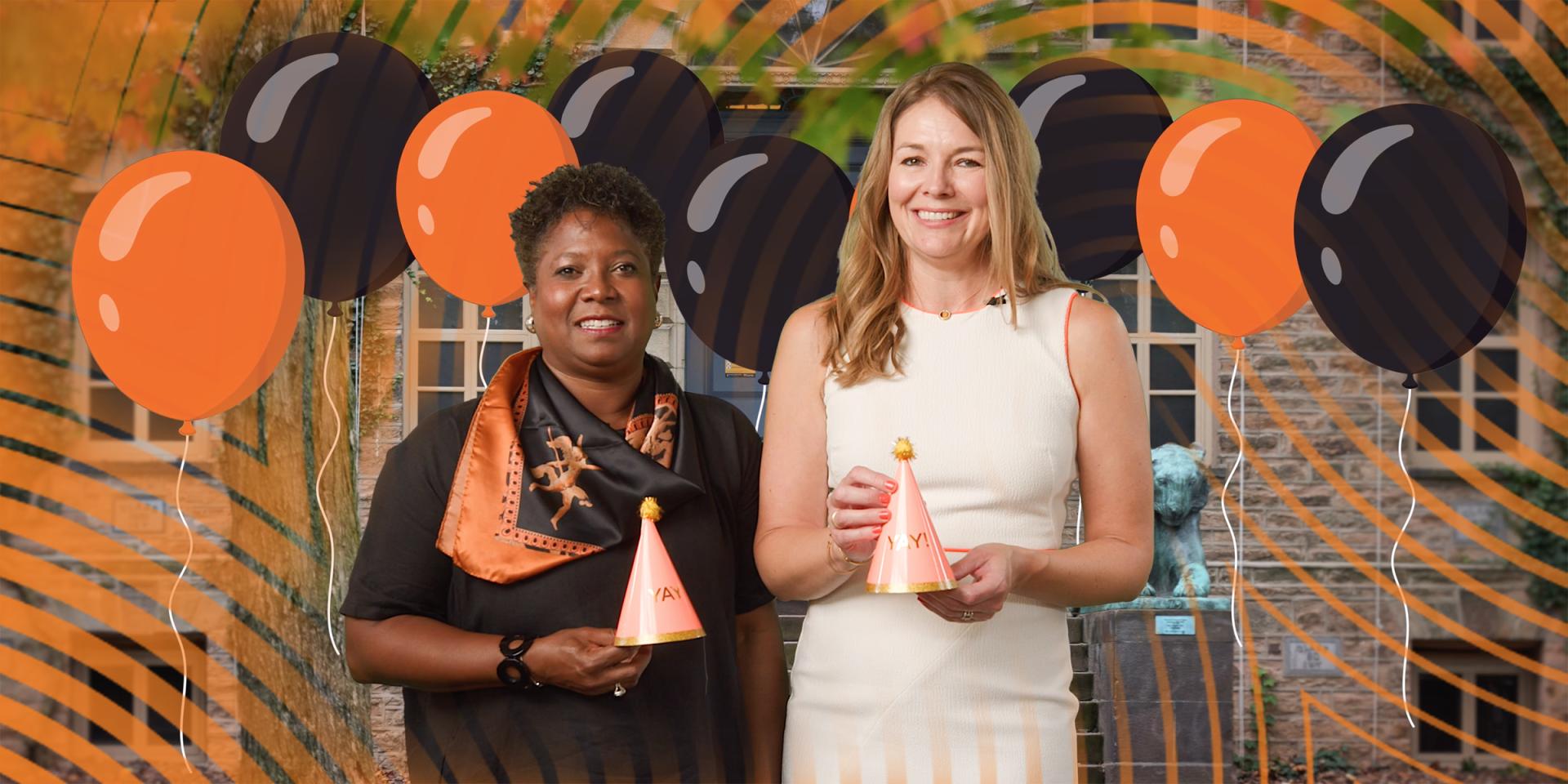 Monica Moore Thompson and Mary Newburn with balloons