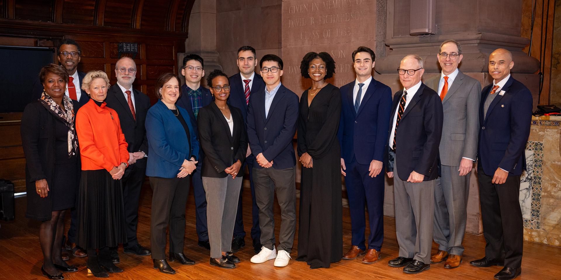 Elena Kagan, David Card, alongside Pyne Prize winners, Jacobus fellows, President Eisgruber and members of the Princeton faculty.